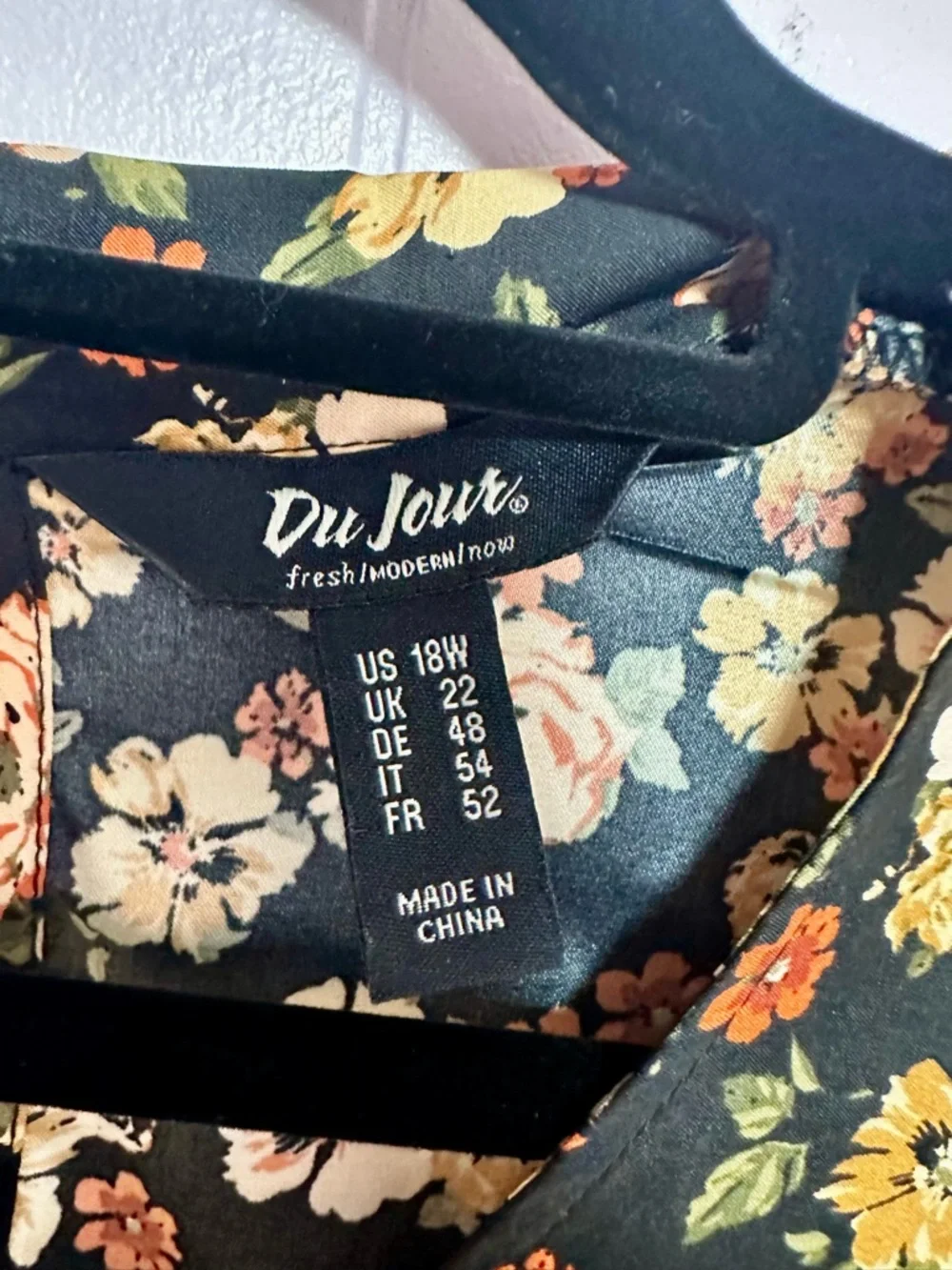 Du Jour Black Floral Blouse with Pink, Yellow, Orange and Green Flowers - Picture 5 of 5